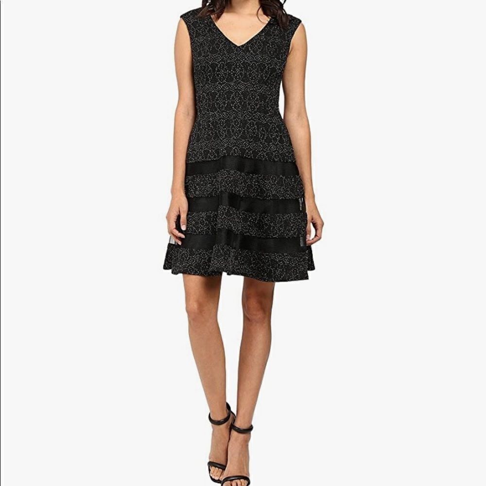 Aidan by Aidan Mattox Women's Stretch Knit Fit and Flare V Neck Cocktail Dress